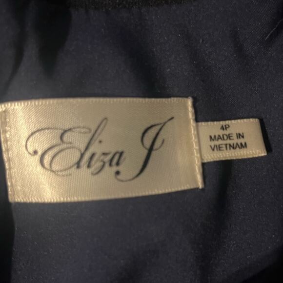 Eliza J Navy Lace Up Front Gold Detail Short Sleeved Chic Office Sheath Dress 4P - Picture 6 of 7